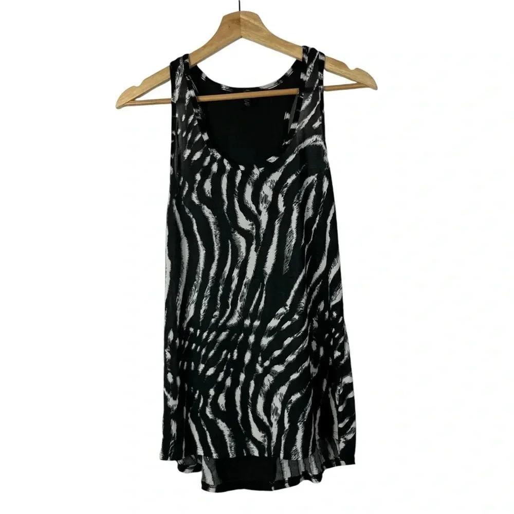 Boutique Lapis Black & White Printed Scoop Neck Tank Top M